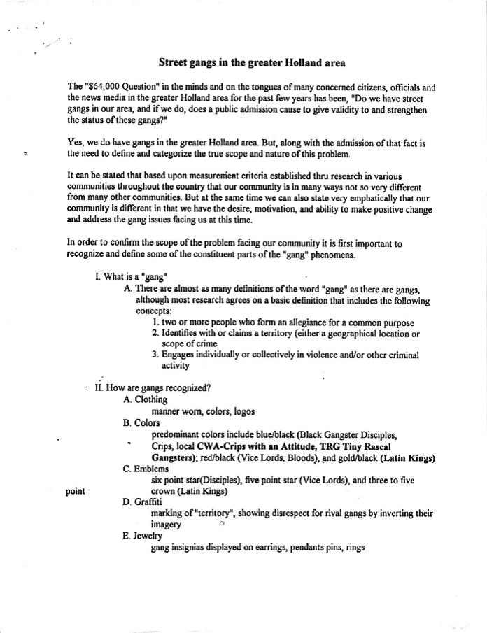 Street Gangs in the Greater Holland Area